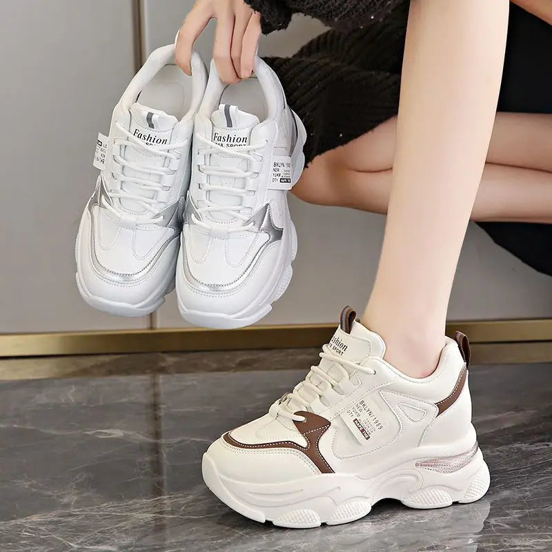 Zapatillas de deporte ultraligeras con suela gruesa para mujer, zapatos deportivos blancos informales, cómodos y transpirables, para primavera y otoño