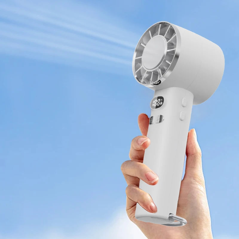 Ventilador de mano de alta velocidad, pantalla digital, compacto y portátil, fresco y refrescante, con ajuste de engranajes infinitos en verano