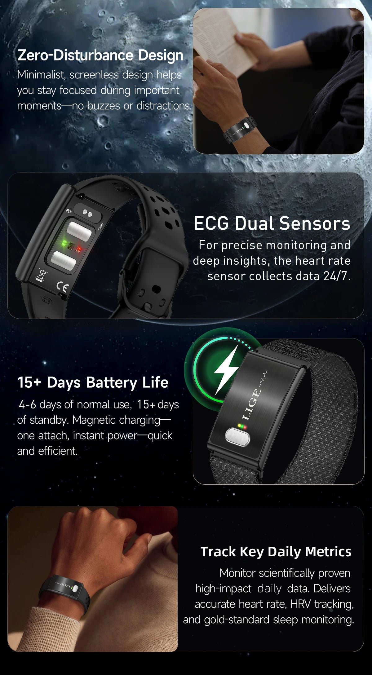 LIGE Pulsera Inteligente ECG+PPG Grado Médico