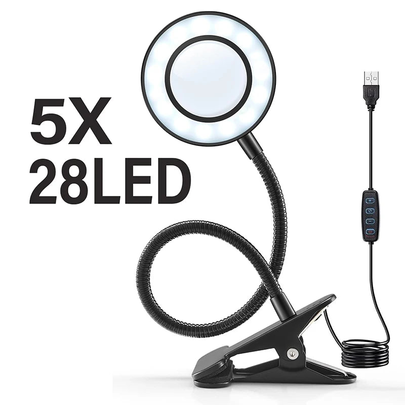Lámpara de Lupa LED con Clip y Cuello de Cisne