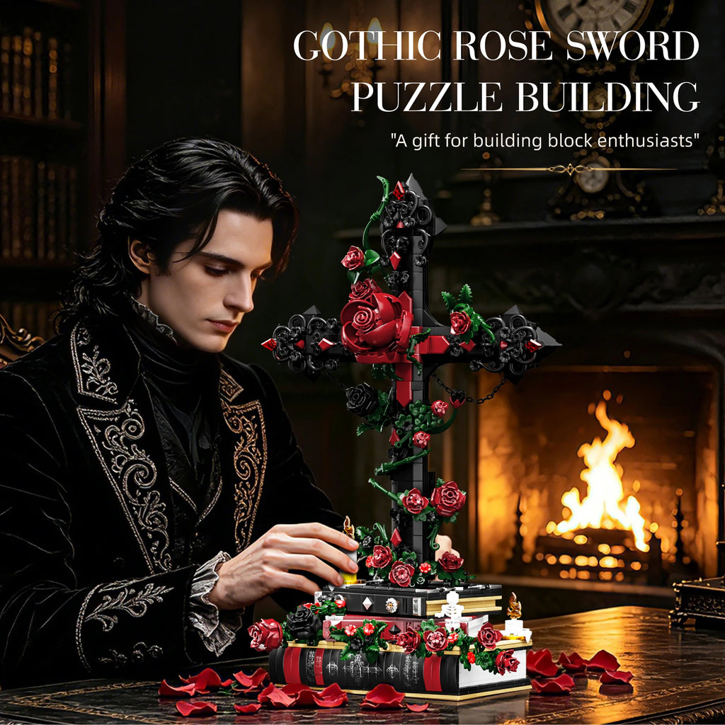 K70005 Juguetes de ensamblaje modelo Gothic Rose Cross, juguetes de bloques de construcción MOC, adorno de escritorio, juguetes educativos, regalo de cumpleaños para adultos