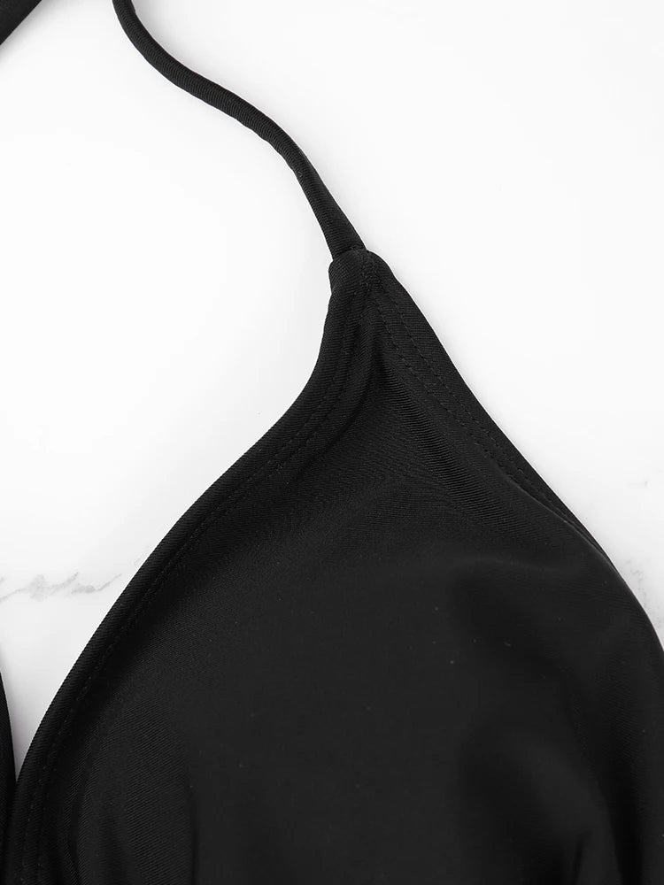 2 unids/set de Bikini dividido para mujer, conjunto de Bikini con tirantes en la espalda y cuello colgante, traje de baño de playa para mujer