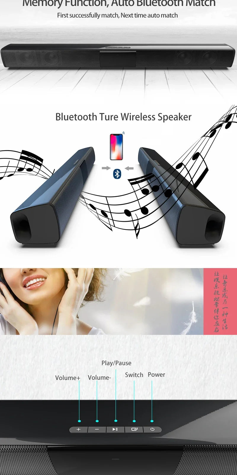 Sistema de sonido de cine en casa, altavoces Bluetooth para ordenador, barra de sonido para TV, Subwoofer, Radio, centro de música, columna Boom Box, 3dhome