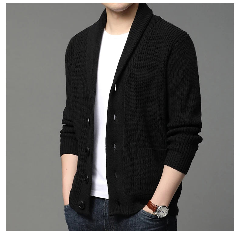 Suéter grueso de lana de gama alta para hombre, Chaqueta de punto de Cable, abrigos casuales, marca de moda coreana, otoño, invierno, 2021
