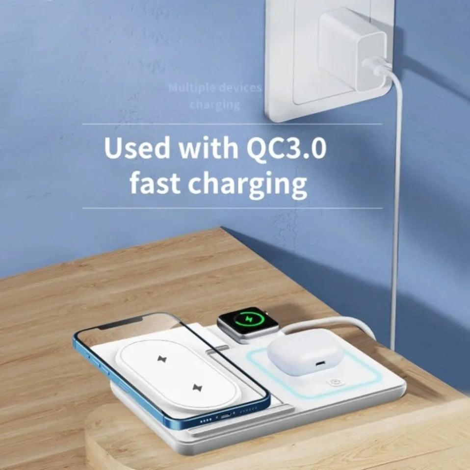 Luz LED nocturna 3 en 1, cargador inalámbrico, soporte plegable para iPhone, Samsung, Apple Watch 2-11 SE, Airpods Pro, estación de carga rápida