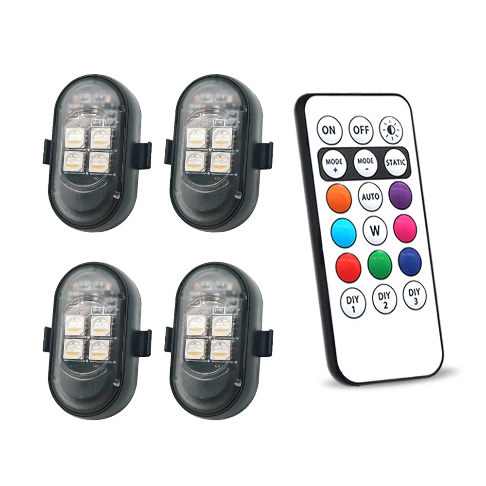 Kit de luz LED recargable para coche, luz LED que cambia de Color RGB con Control remoto, lámpara de ambiente decorativa para motocicleta y coche
