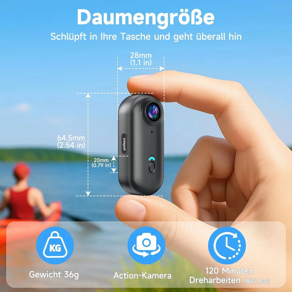 Mini cámara de acción 4K WiFi con grabación manos libres y soporte magnético