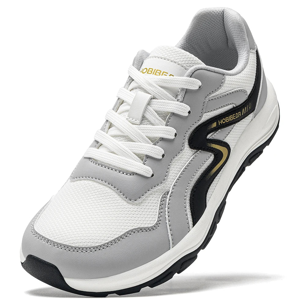 HOBIBEAR Zapatillas de correr unisex con punta ancha, zapatillas de senderismo con cordones, zapatillas de viaje al aire libre, zapatillas de malla de cuero artificial para caminar