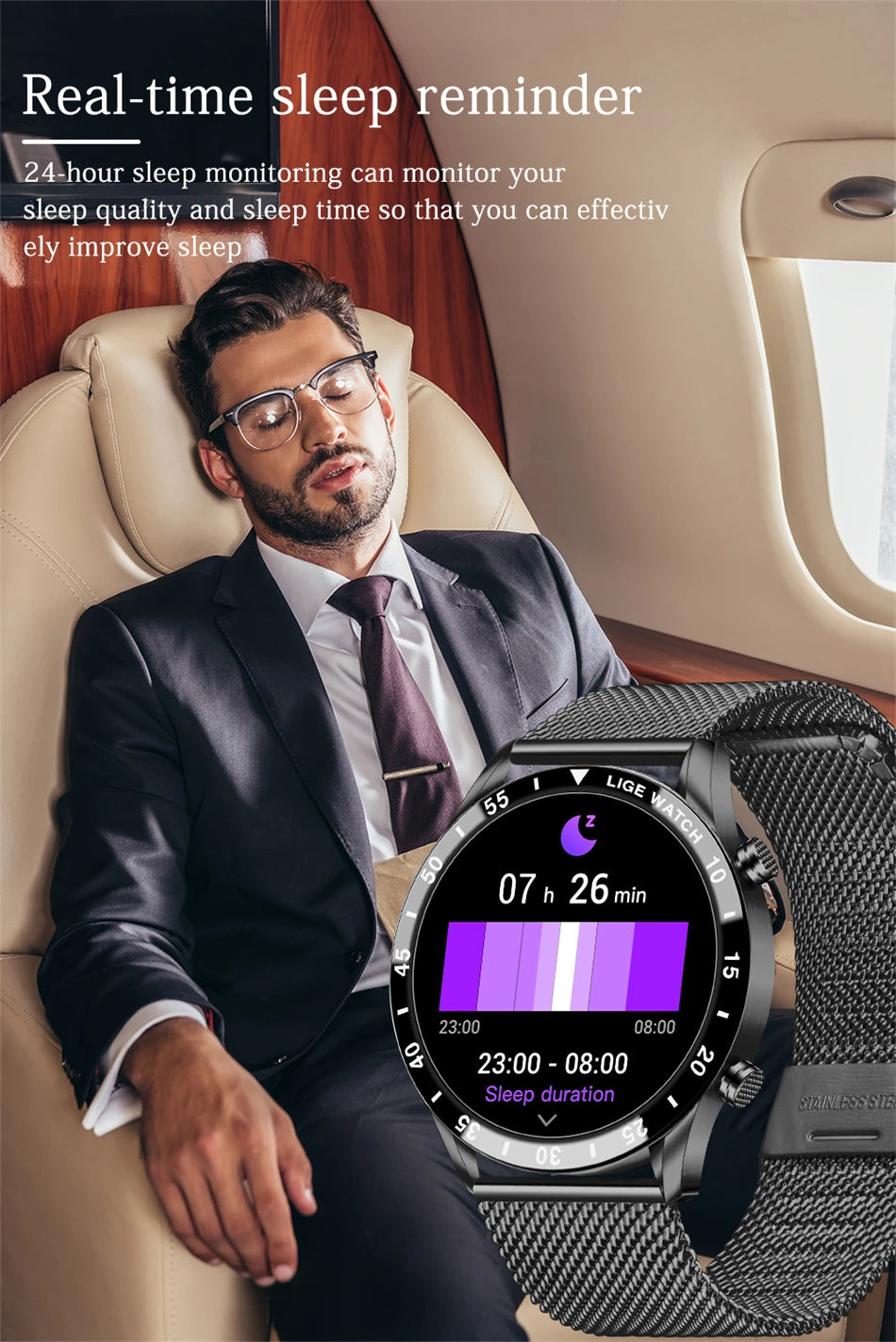 Smartwatch LIGE de lujo para hombre con llamadas Bluetooth y monitor de salud