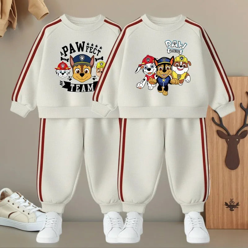 Conjunto de Pantalones Largos con Franjas Laterales para Niños, Primavera 2026, Sudadera Casual con Cuello Redondo y Pantalones, Dos Piezas, Patrulla Canina, Chándal para Niños y Niñas