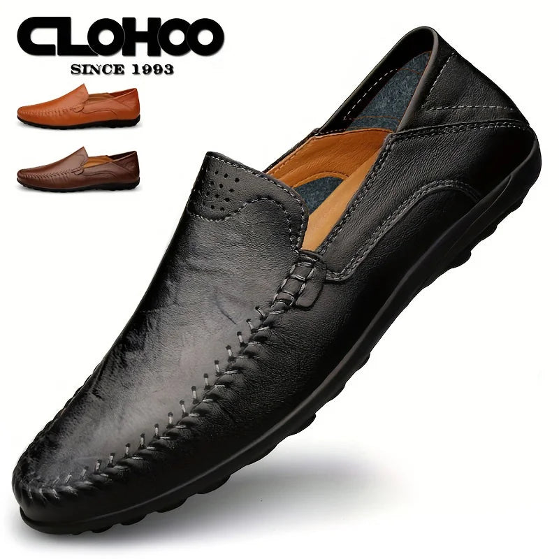 CLOHOO Zapatos casuales de negocios para hombres Costuras de cuero Cómodo Fondo de goma transpirable Segunda capa de piel de vaca