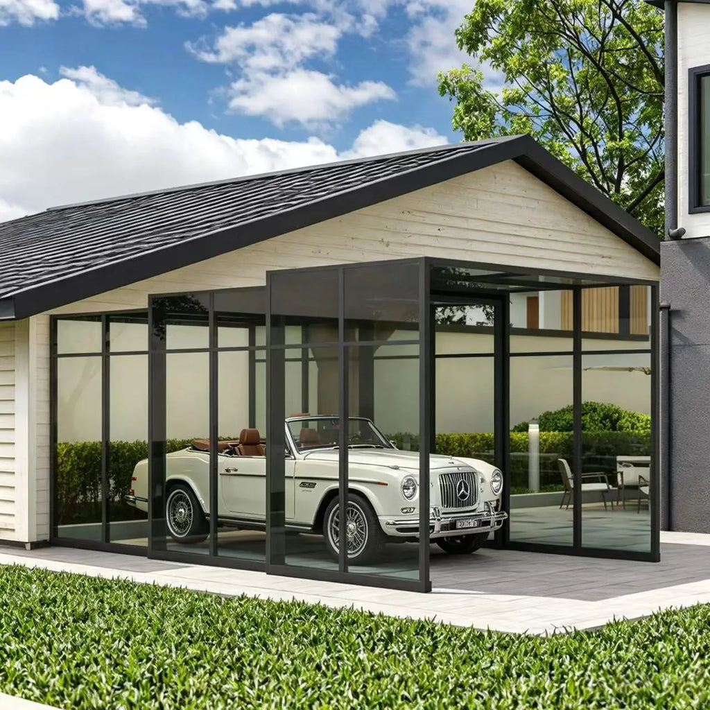 Toldo Retráctil Eléctrico Plegable de Aluminio, Techo Inteligente Automático para Garaje, Cochera, Hotel, Villa Residencial