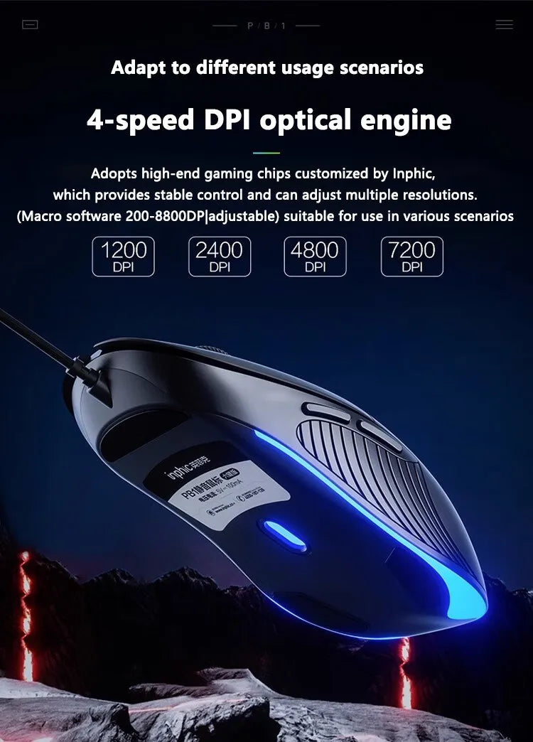 INPHIC-ratón con cable USB B2, Mouse silencioso para juegos de oficina, PC y portátiles