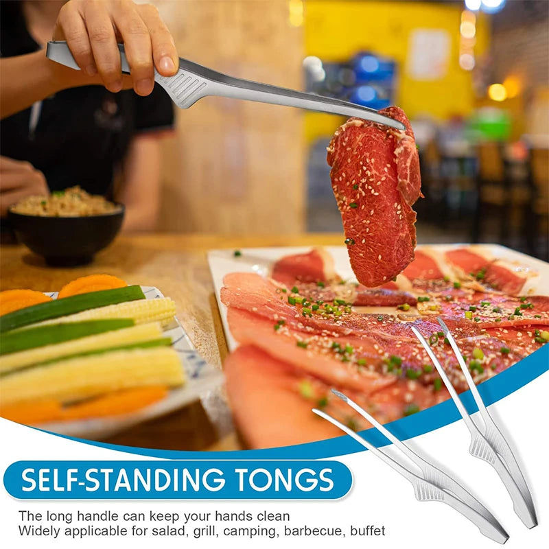 LMETJMA Pinzas para parrilla de acero inoxidable Patelai Pinzas para barbacoa coreanas y japonesas Pinzas para alimentos antideslizantes Pinzas autoportantes para cocina JT502