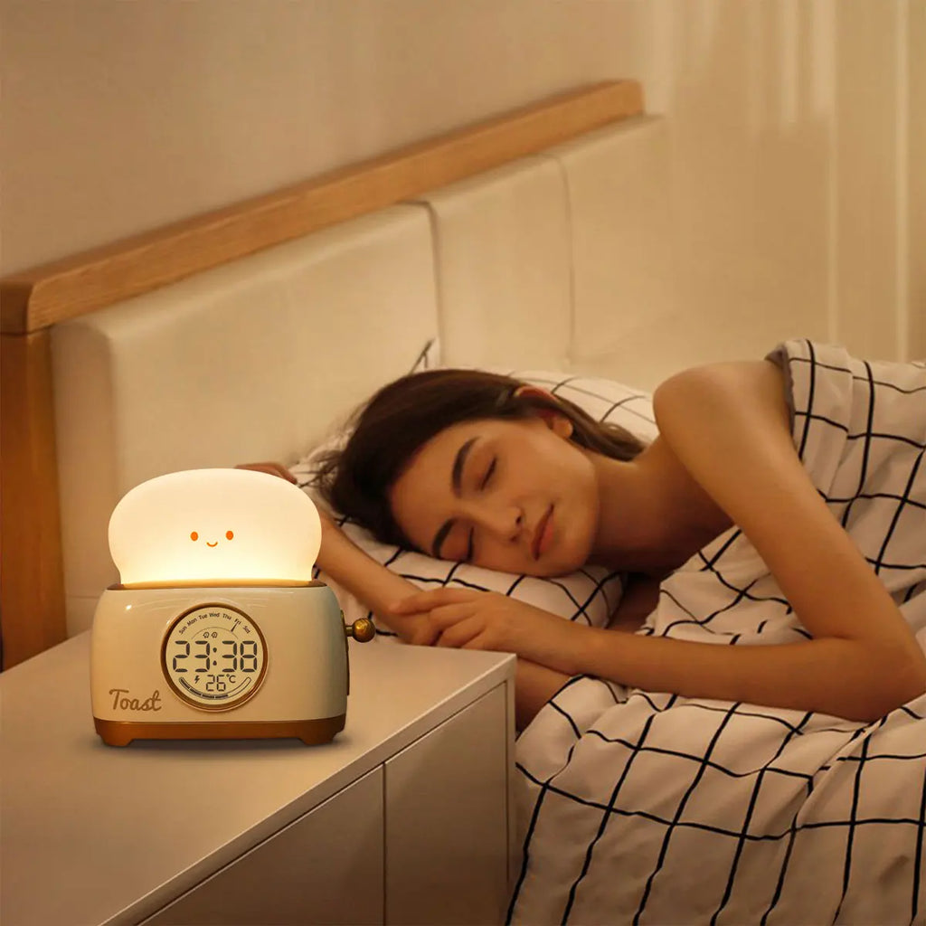 Reloj despertador con luz nocturna para tostadora, reloj despertador para niños, reloj luminoso para mesita de noche, lámpara de noche para dormitorio, decoración, regalo para niños