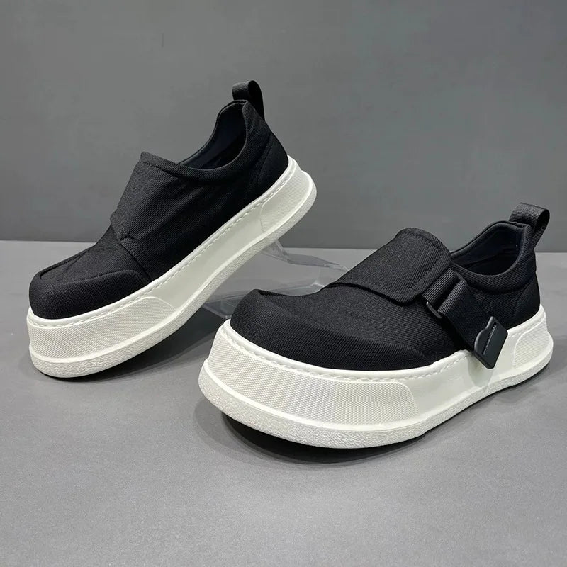 Zapatillas de lona unisex con plataforma y correa con hebilla, suela gruesa