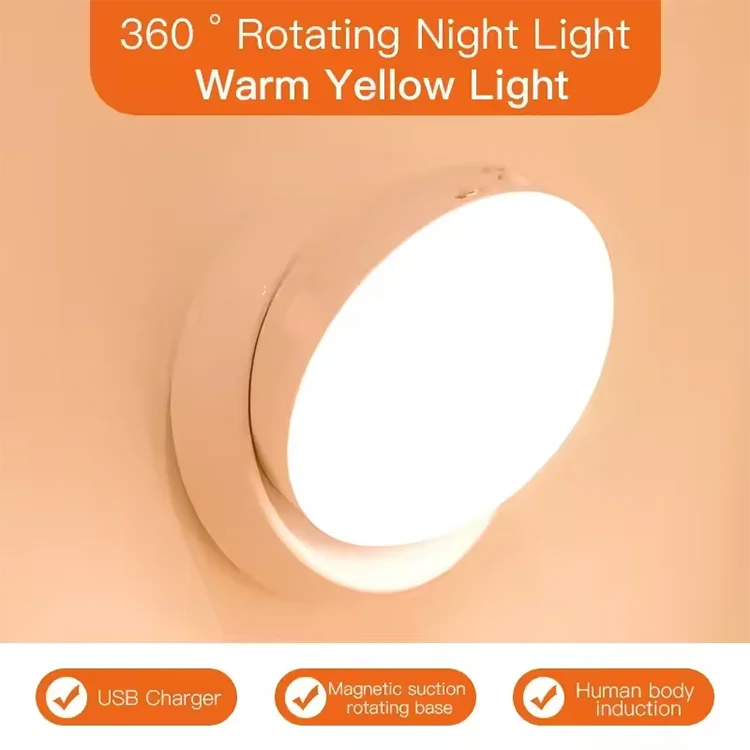 Luz Nocturna Magnética Giratoria con Sensor 360°