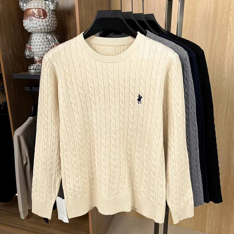 Buzo de Punto Bordado para Hombre - Cuello Redondo, Tejido Grueso Otoño Invierno