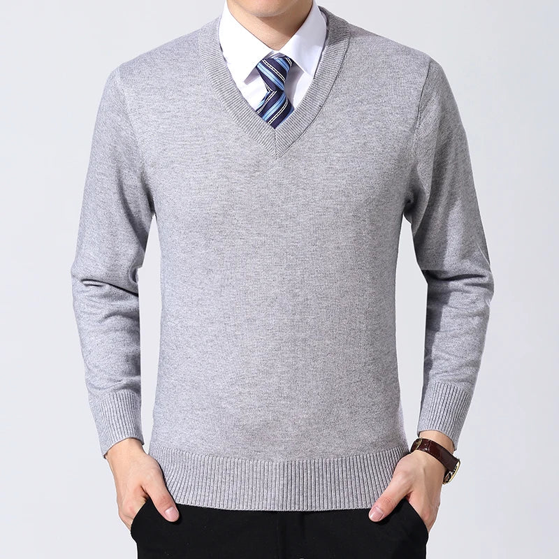 2025 nueva marca de moda suéter para hombre jersey con cuello en V jerséis ajustados tejido grueso cálido otoño estilo coreano ropa Casual para hombre