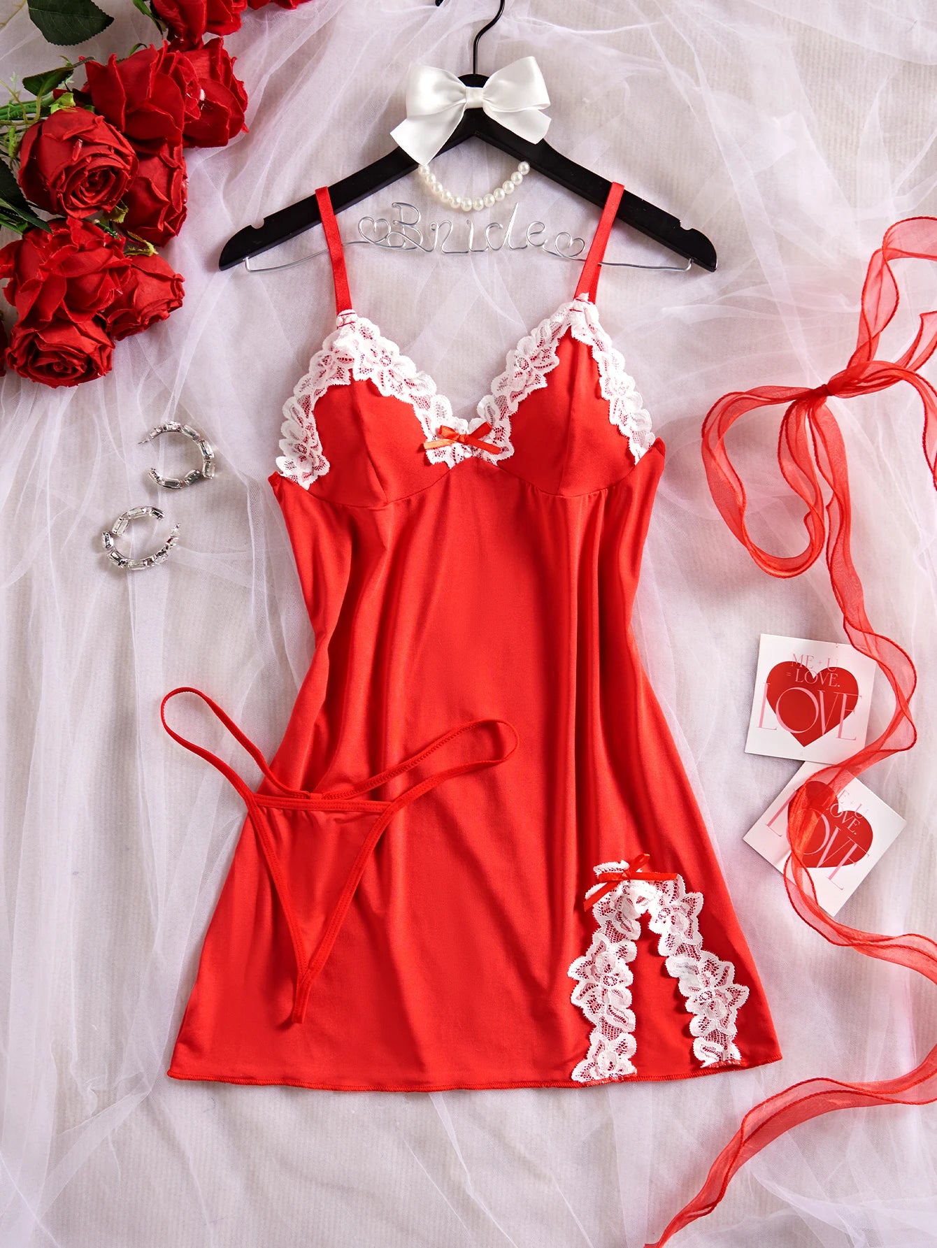 Camisón de Encaje con Lazo para Mujer, Lencería Babydoll