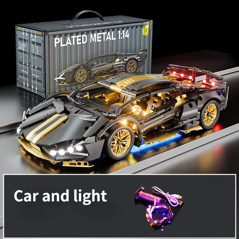 Tecnología 1:14 supercoche negro, bloques de construcción de carreras, coche de ladrillo ensamblado, juguete para regalo para niños, regalo de cumpleaños