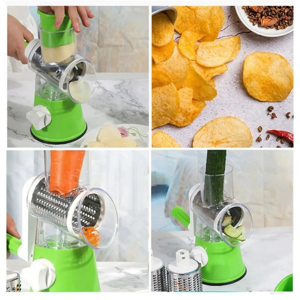 Cortadora rotativa de alimentos 3 en 1, rallador de queso, trituradora de frutas y verduras
