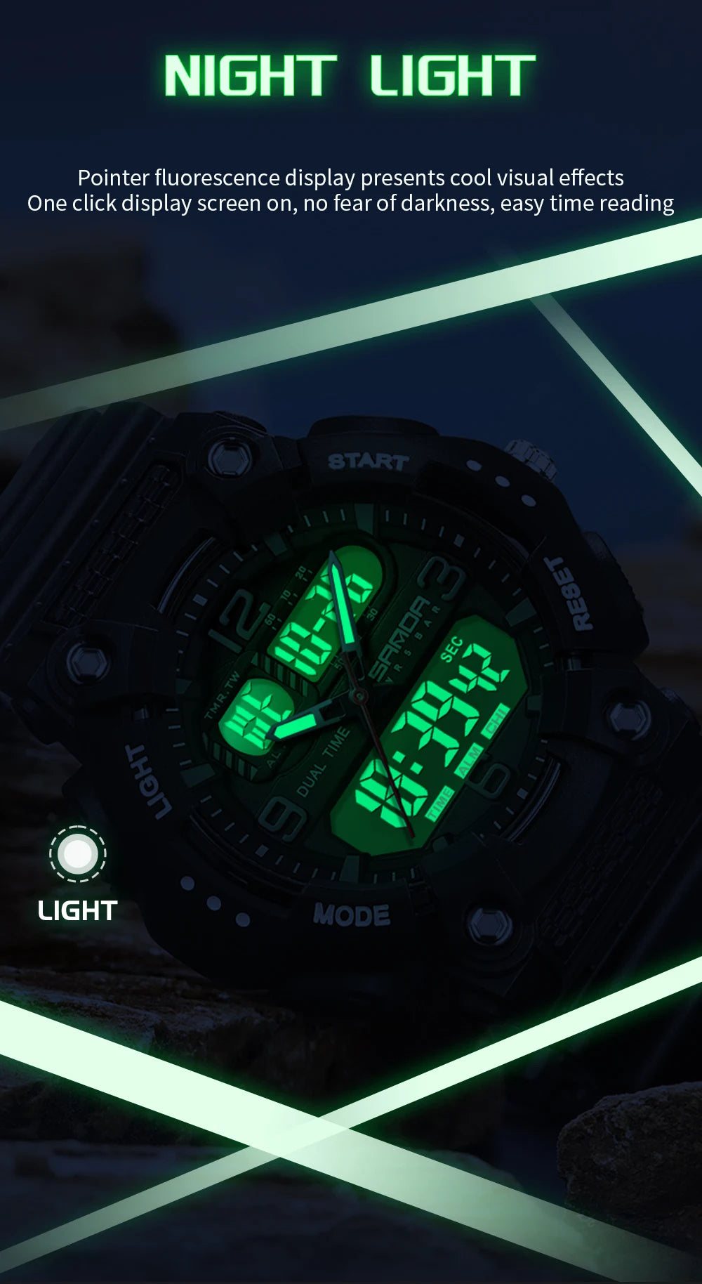 Reloj Digital Deportivo SANDA Pantalla Dual Resistente al Agua 5 Bar