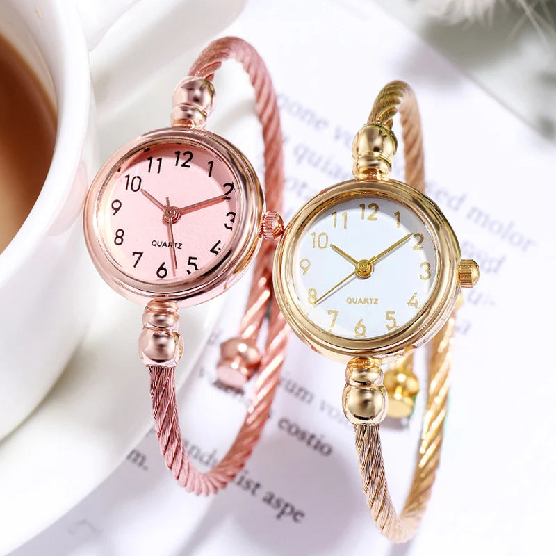 Reloj de pulsera para mujer a la moda, pulsera dorada, esfera pequeña, reloj elegante, nuevo reloj de pulsera de acero bonito para mujer, reloj de pulsera de cuarzo