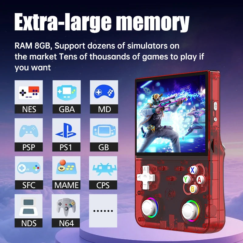 Consola portátil retro R36 Ultra X: 1 GB de RAM, WiFi 2.4G, más de 30 emuladores, altavoces duales, soporte de vibración y carga por USB-C.