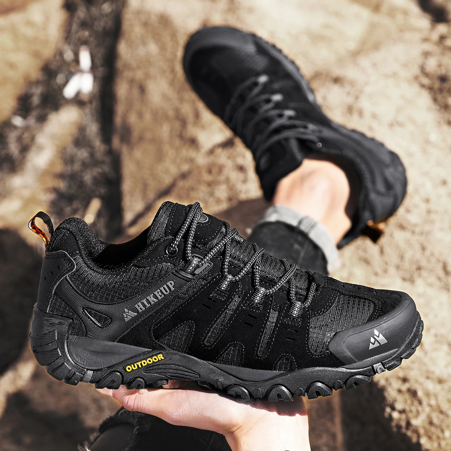 Zapatos de senderismo HIKEUP para hombre, zapatos de exterior de piel de ante, zapatillas tácticas resistentes al desgaste para senderismo, caminar y cazar