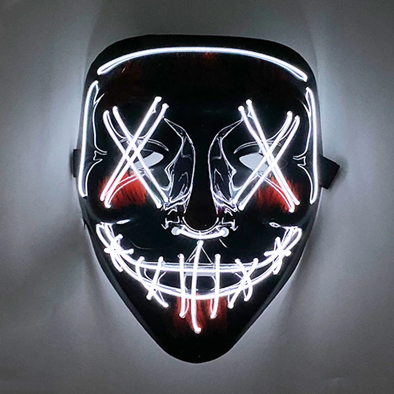 Máscara LED Inalámbrica Brillante para Halloween, Suministros para Fiestas, Máscara de Purge de Neón, Cosplay, Máscaras Faciales Luminosas, Accesorios para Carnaval y Festivales