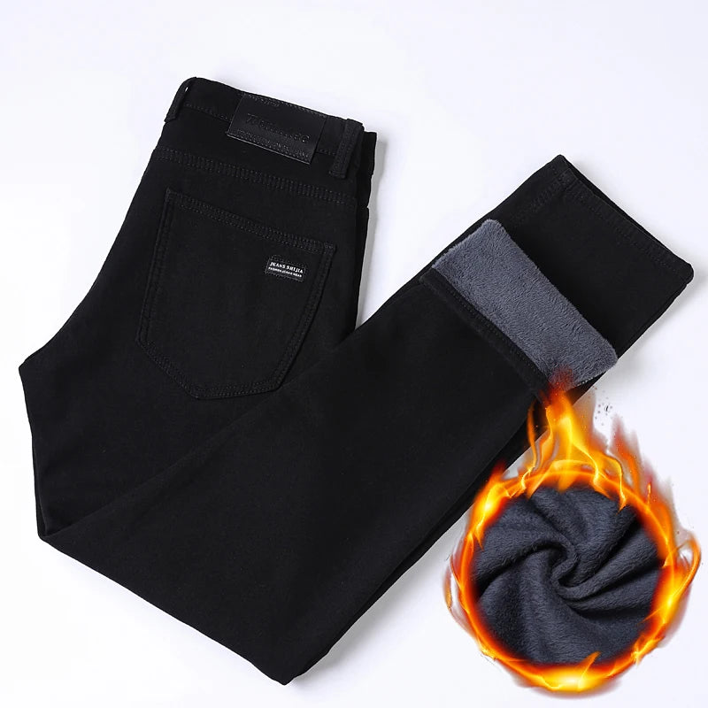 Pantalones Vaqueros Negros Elásticos de Terciopelo para Hombre, Talla Grande