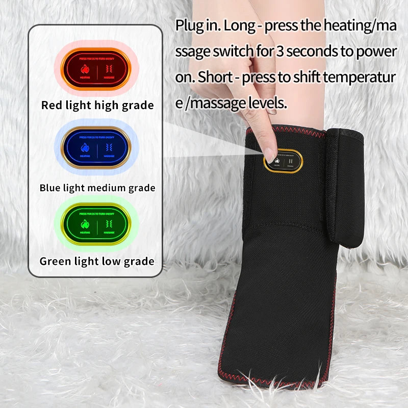 Soporte de Tobillo Eléctrico Portátil con Calor - Masaje de 3 Niveles, Compresa Caliente, Alivia el Dolor Articular, Ayuda en la Recuperación Deportiva, Puerto USB