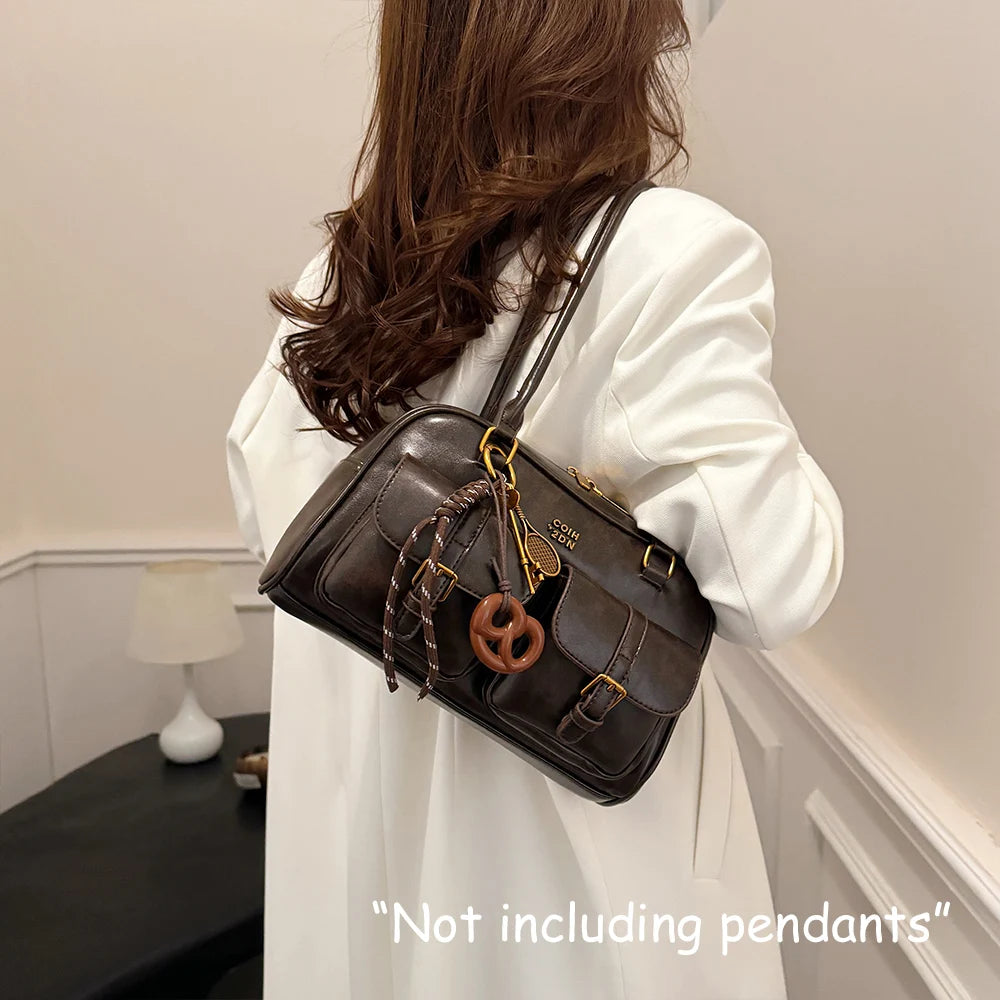Bolso de Hombro Cuero PU Retro para Mujer, Gran Capacidad y Múltiples Bolsillos