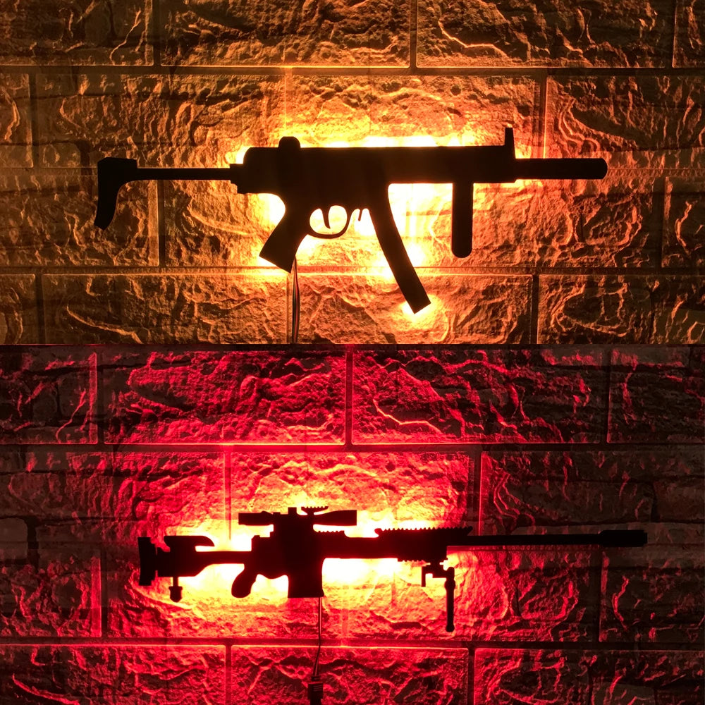 Luz de pared luminosa LED creativa 3D personalizada en forma de pistola fondo interior Aura luz USB luz nocturna de color