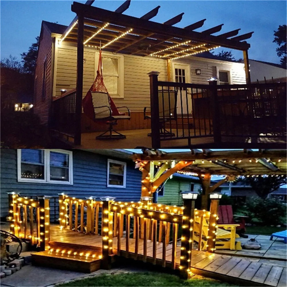 Guirnalda de luces LED solares impermeables para jardín navideño