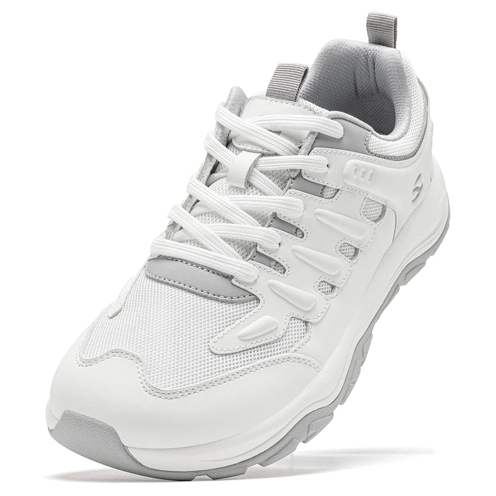 HOBIBEAR Zapatos para caminar unisex con punta ancha, zapatillas deportivas con cordones, para viajes al aire libre, de cuero artificial y malla, para correr