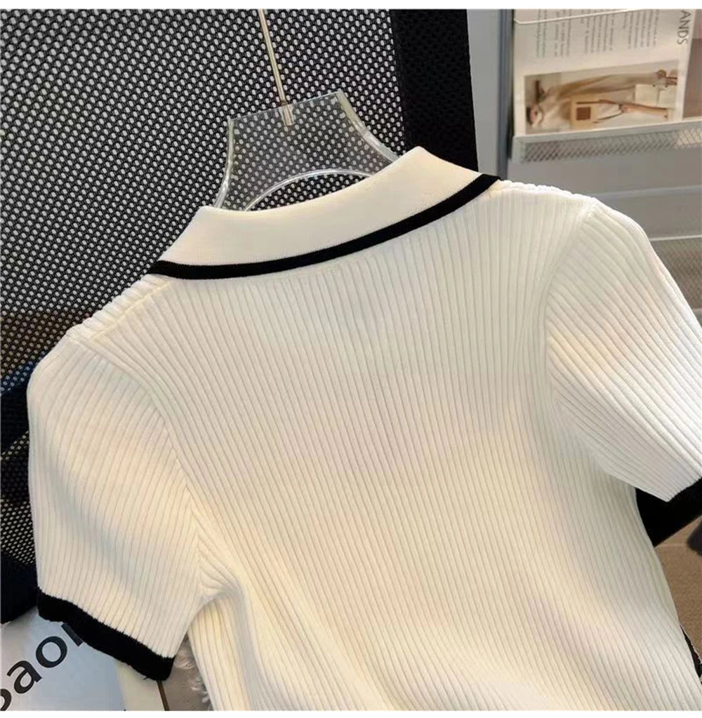 Camiseta de Punto Seda Helada para Mujer, Manga Corta