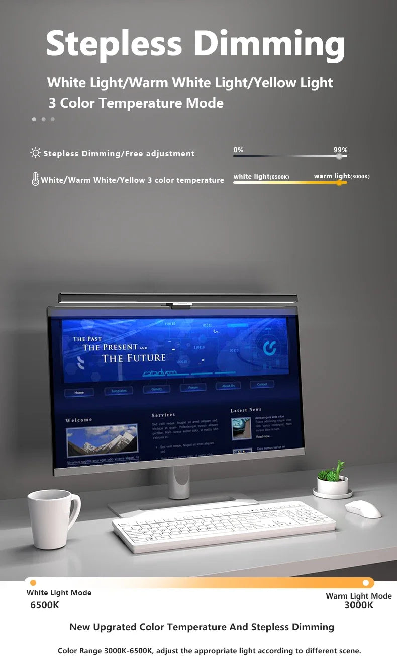 Barra de luz para Monitor de ordenador de 50cm, luces colgantes para pantalla, atenuación continua, lámpara de escritorio USB para estudio, luz de lectura, lámpara para Monitor de mesa