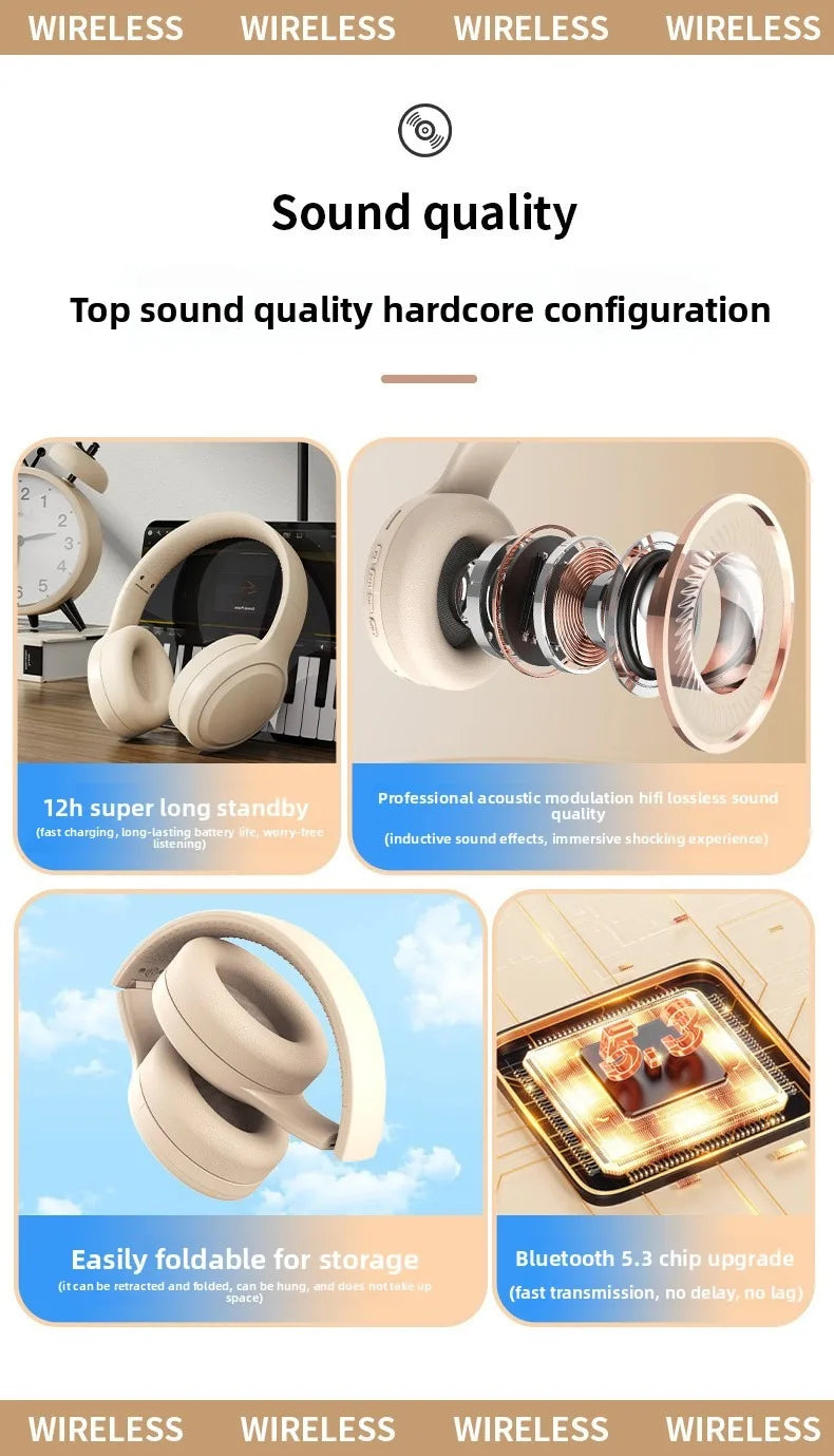 Auriculares Bluetooth 5.3 Gaming Plegables TF/AUX