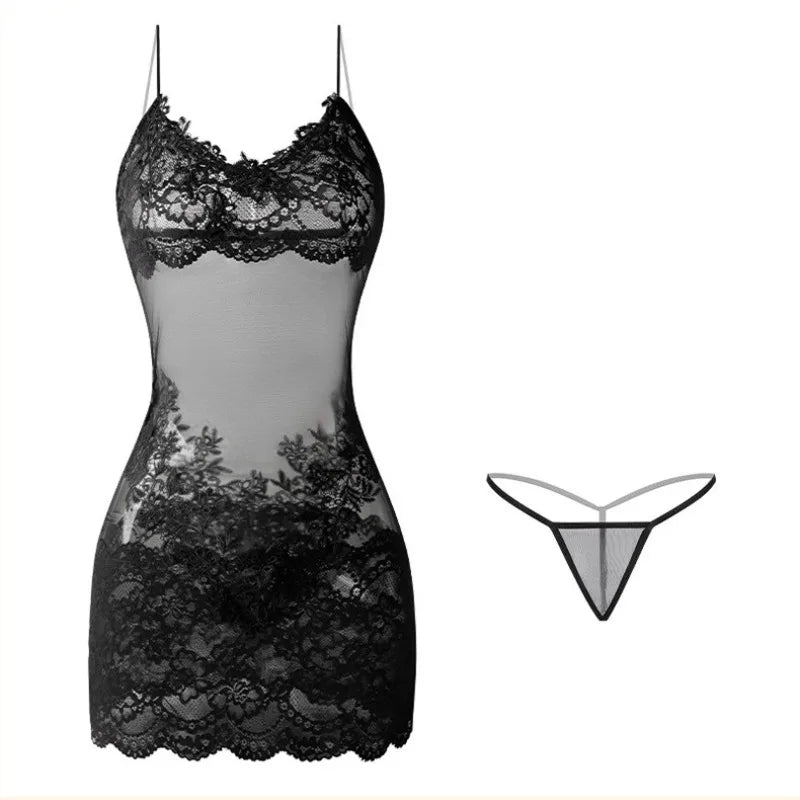 Camisón Babydoll de Encaje Talla Grande con Tanga, Lencería Sexy