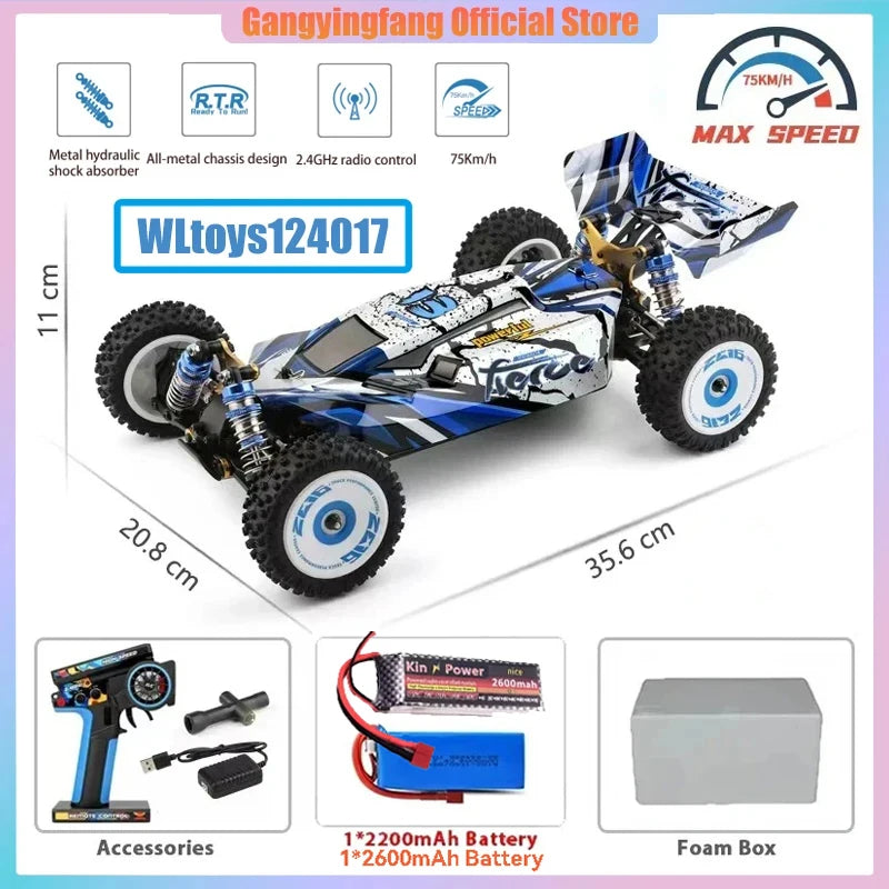 75 KM/H WLtoys 124016 V8 RC coche sin escobillas 4WD eléctrico de alta velocidad todoterreno Control remoto Drift Rc coches para adultos Juguetes