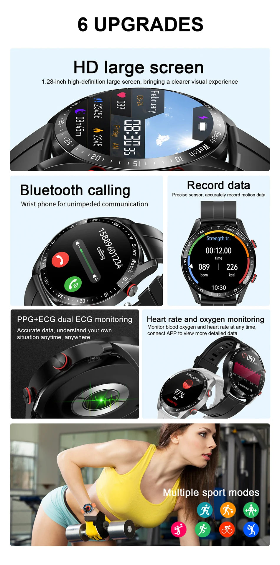 Reloj Inteligente Voz AMOLED ECG+PPG Bluetooth