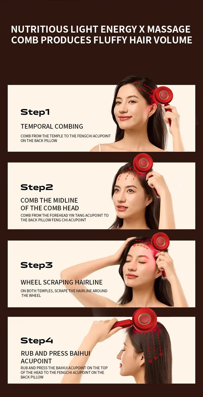 Peine de masaje con vibración eléctrica, terapia de luz roja, masaje para el crecimiento del cabello, cepillo para el cuero cabelludo, aplicador de aceite líquido anticaída, cuidado del cabello
