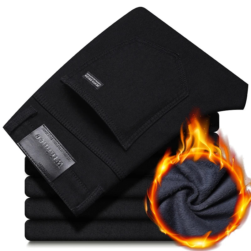 Pantalones Vaqueros Negros Elásticos de Terciopelo para Hombre, Talla Grande