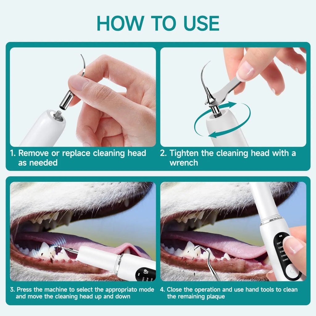 Kit de limpieza de dientes de perro, eliminador ultrasónico de placa canina para dientes con luz LED, 5 modos, carga USB, limpiador de dientes sónico para perros