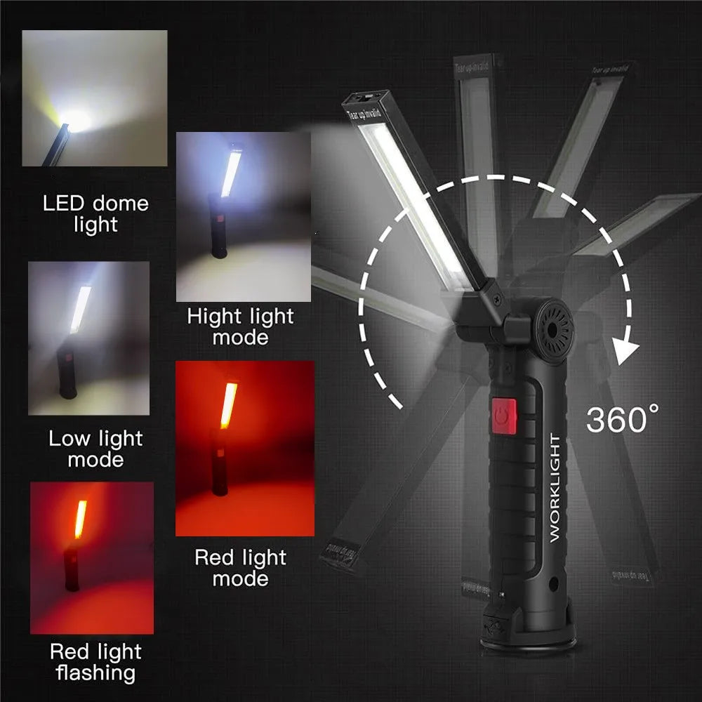 Linterna LED Recargable para Camping con Imán y Gancho, IP64 5 Modos