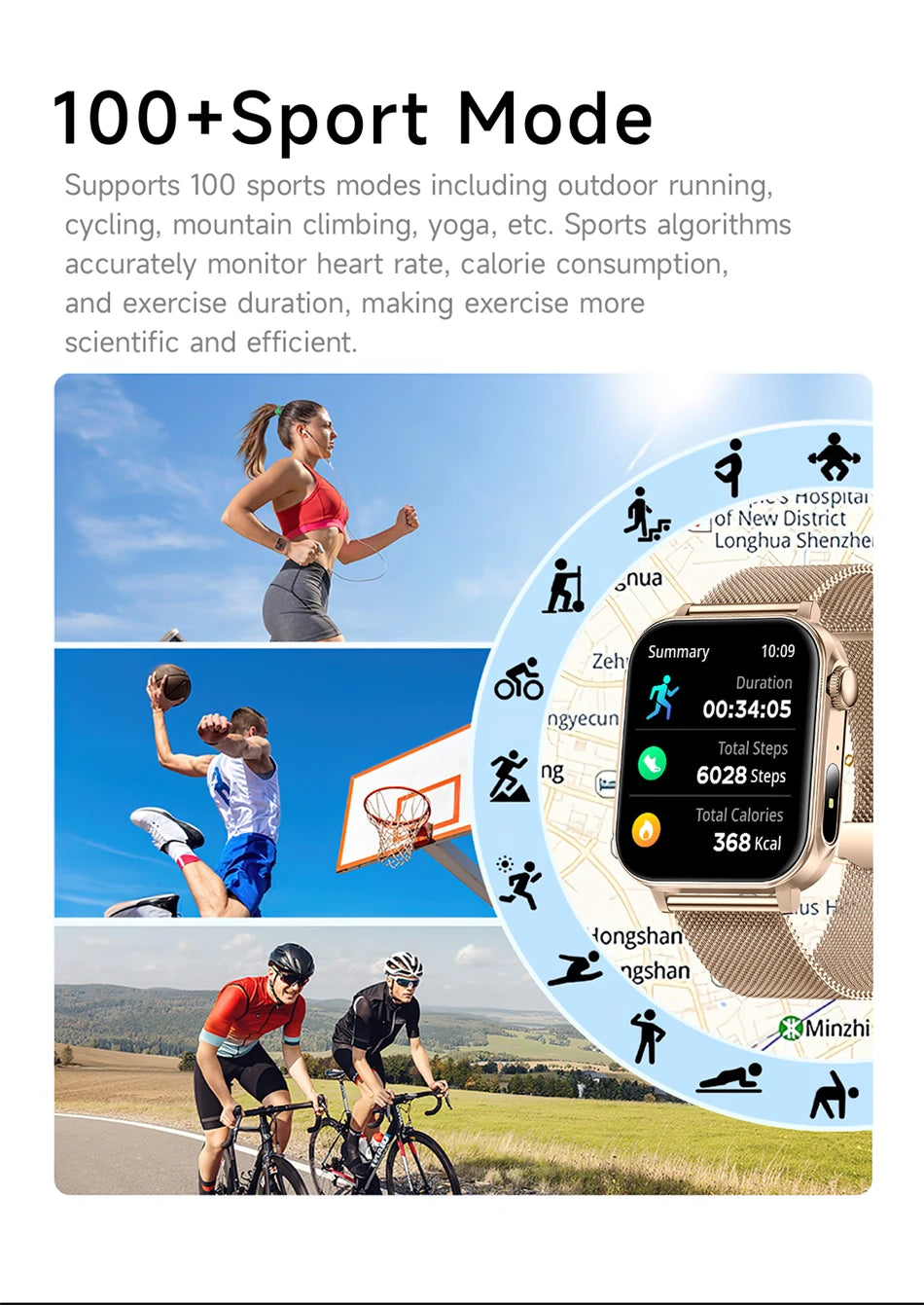 Smartwatch LIGE con llamadas Bluetooth, monitor de salud y carga rápida tipo C