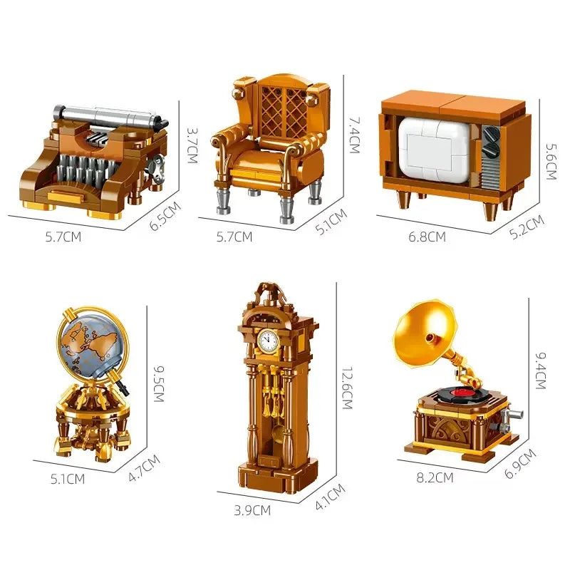 Bloques de Construcción de Muebles Retro 57033, Modelo MOC para Armar, Decoración de Escritorio, Regalo Coleccionable para Adultos, Cumpleaños, Días Festivos