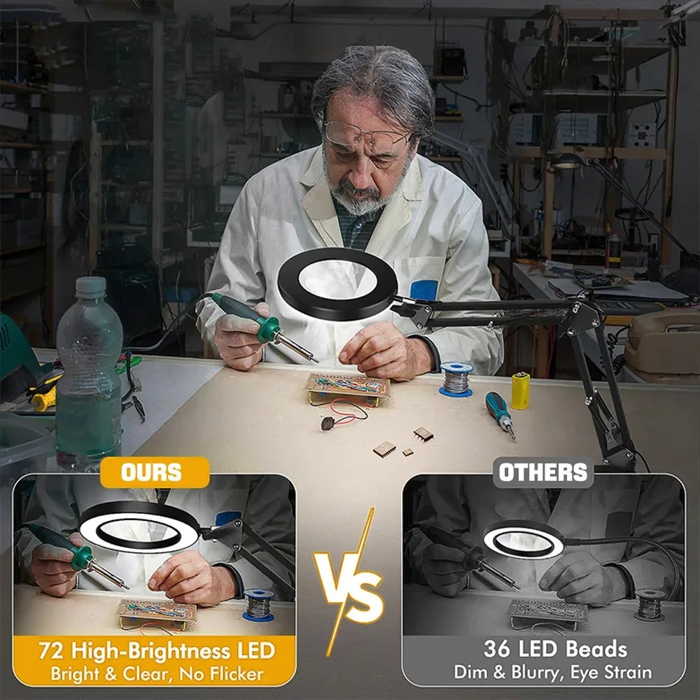 Lupa 10X con 72 luces LED, lámpara de aumento con Clip, lupa iluminada, anillo de luz para Selfie con soporte para teléfono de Metal